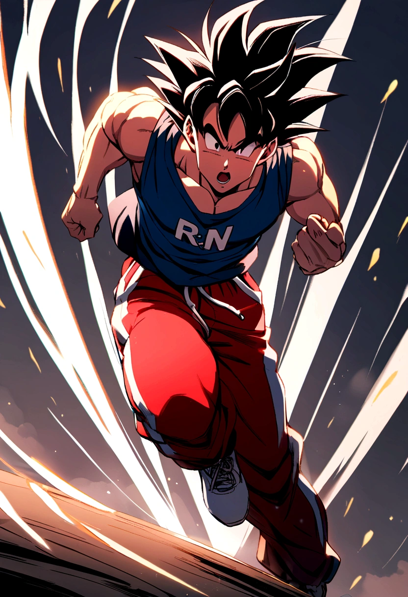 Goku with blue white red jogging pants with RN inscription