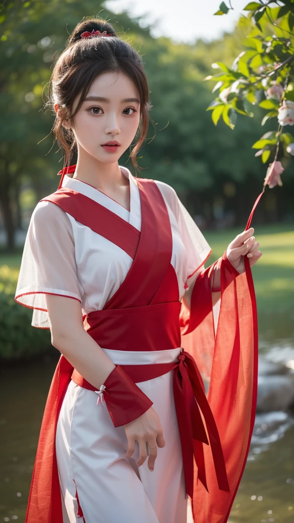 （（高Picture quality、Picture quality、Picture quality、The ultimate detail masterpiece, eye for detail,dreamy effect））、火RedThe ribbon flutters背景9.0（Red）、Oriental beauty（20 years old）、Oval face、Red长发披肩（grace）、大Red凤眼、Red眼、Wearer Han Dynasty transparent clothes 1.0（Red）、side、Avatar（close up）、8K、The ribbon flutters（wrap the whole body）、dance（Ribbon Style）、
