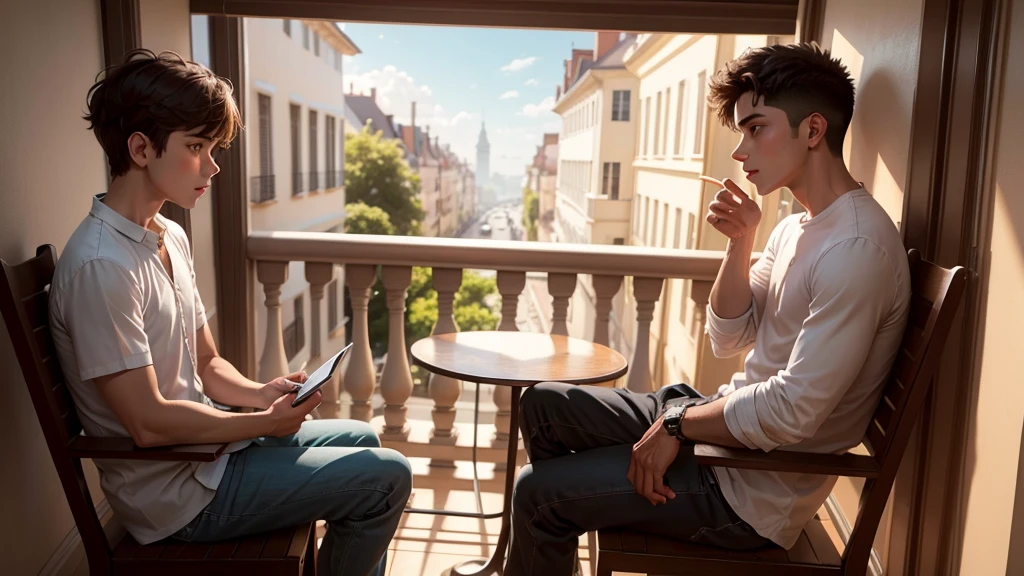 1st scene2 boys sitting in a balcony