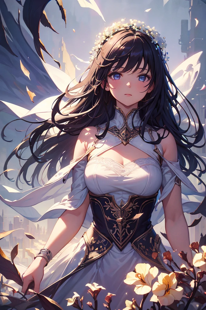 Gypsophila-inspired art, Highest quality)), High resolution, 8K, Cinematic Light, High Contrast, Written boundary depth, Strong brilliance, Detailed Background, One Girl, cute, fine grain, Shining Eyes, Detailed Iris,