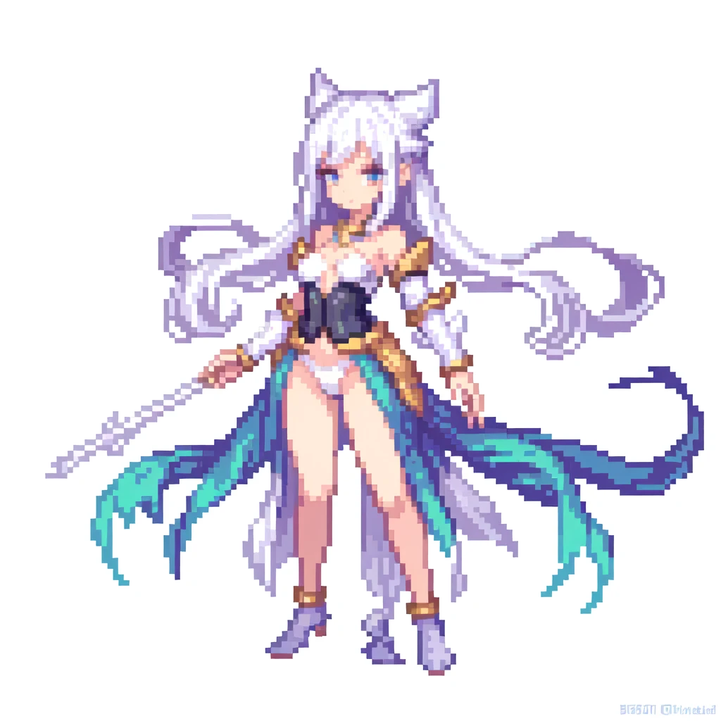 masterpiece , best quality , pixel art , 1 girl , fantasy clothes , full body , white background