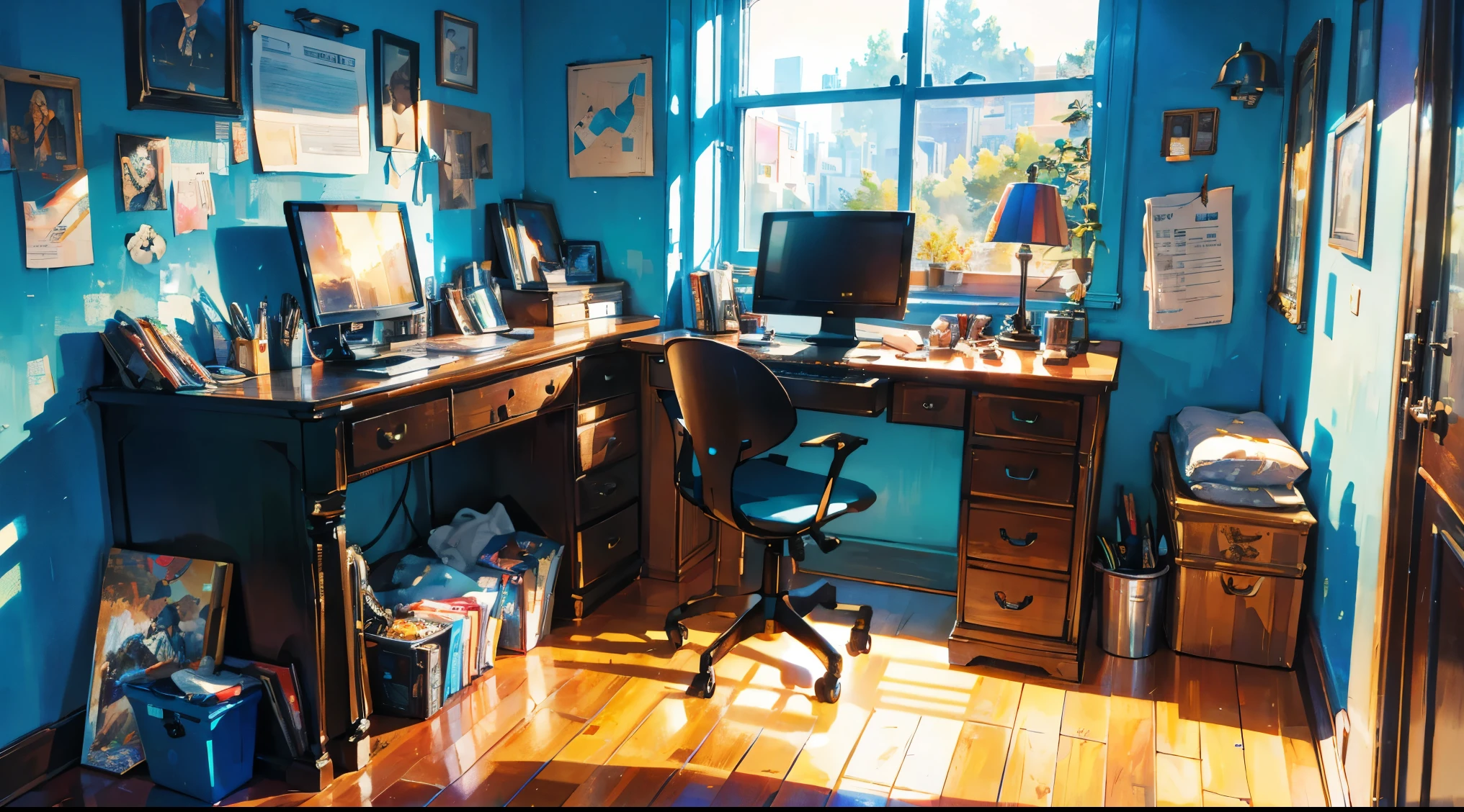 best quality,4k,8k,highres,masterpiece:1.2),ultra-detailed,(realistic,photorealistic,photo-realistic:1.37),age man's bedroom,unmade bed,closed window in the morning,gaming chair,RGB monitor,RGB gaming cabinet,world map on the wall,desk with books and stationary,posters of favorite bands,stacked gaming controllers,headset on the desk,open pizza box,dirty clothes on the floor,soft natural lighting,cool blue color tone,A shoe and sock thrown on the floor, (photorealistic:1.37), (ultra-detailed), (dynamic illumination), (rich colors), (8k), (wallpaper), textured surface, worn-out appearance, wooden floor, contrasting shadows, slight reflection on the shoe, compelling composition, messy arrangement, sunlight streaming through the window, vibrant colors, exquisite details, intricate pattern on the sock, fine wrinkles on the shoe, high-resolution image