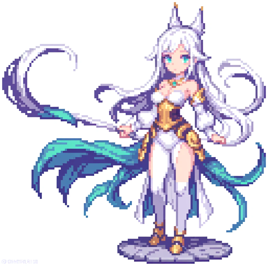 masterpiece , best quality , pixel art , 1 girl , fantasy clothes , full body , white background