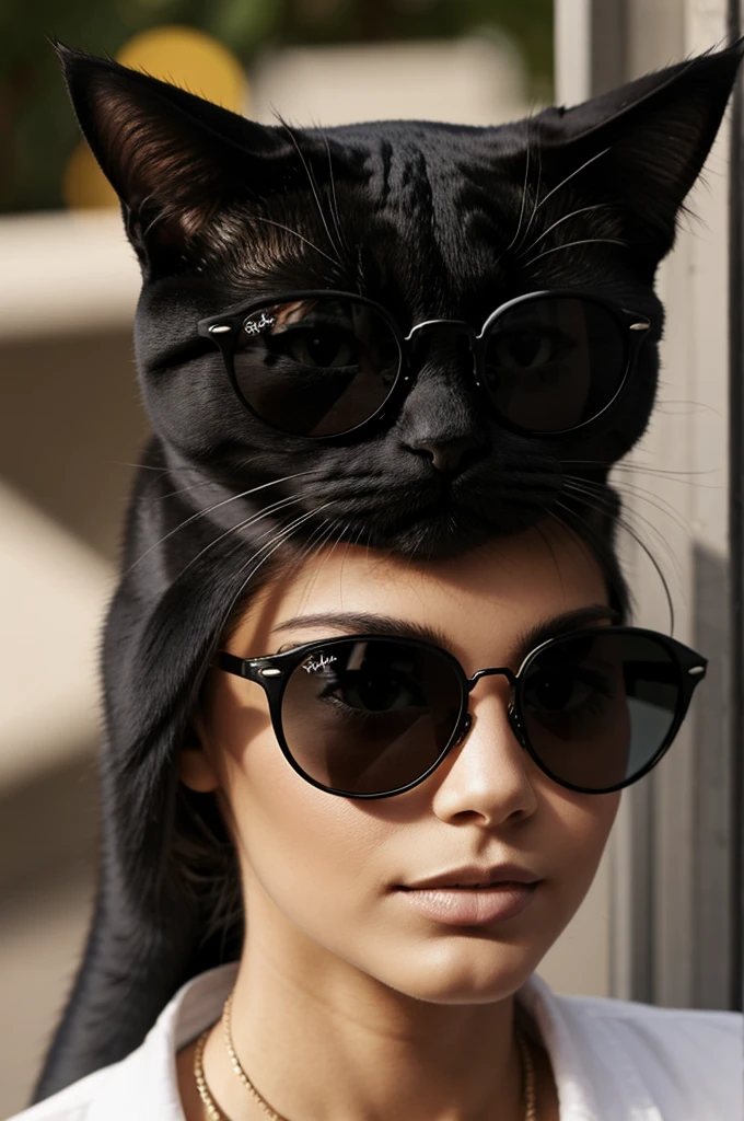 Cat wearing black ray ban glasses
