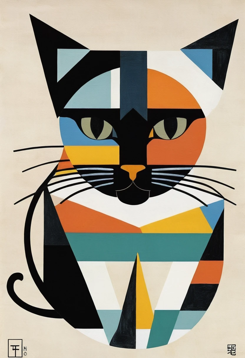 Picasso Cubism Art,subtle Colors, The Minimalists,Black cat，Heterochromia