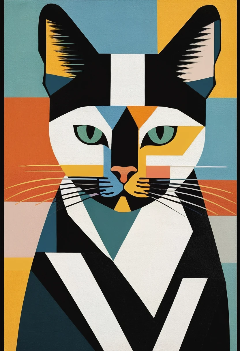 Picasso Cubism Art,subtle Colors, The Minimalists,Black cat，Heterochromia