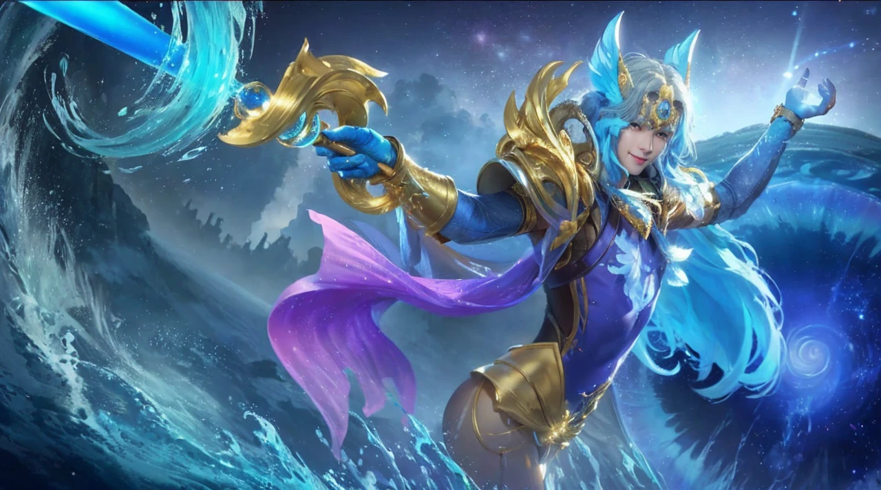(photorealistic, masterpiece, 8K HD, good lighting quality, portrait, closing up on face, intricate details), a handsome young korean man, air elemental spirit, cute, smiling, happy, detailed face, detailed eyes, looking at the sky, wearing casual clothes, earrings, golden eyes, short black hair, messy hair, outdoors, twilight, stars, cosmical, dreamy world, surrealism, ethereal
