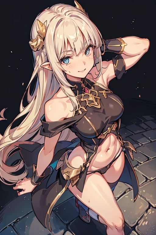 ((18yo)),off-shoulder dress, sweater dress, off-shoulder sweater, red sweater,garter stocking, cleavage:1.1, midriff, black shorts, black thighhighs, thigh strap, pretty girl, (chubbily:1.2), light brown hair, standing one leg, rise another leg, rounded face, hide arms, shirtless, (thigh:1.2), no bra, on the stage, (look at viewer:1.0), upper body, (smile:1.2), (no panties:1.0), (from above:1.2), (black panties:1.3), (raise one leg 180 degrees:0.6), All breasts out ,No Cloth ,No underwear ,Very Tall ,Oily skin ,Huge erect breasts ,Raised crotch ,small breasts ,pinck lips , Bangs ,Hairs between eyes ,Asymmetrical bangs ,Long bangs ,Voluptuous beauty milf ,Gallant eyebrows ,Attractive mature ,Pointy Nips ,small nips ,Pointy breasts ,The woman is 23 yo ,Skin dripping with sweat ,Giant breastsBreath steam ,Heavily oiled ,Oily gleaming skin,Gleaming skin ,abs ,Skinny ,Tall head ,Blonde hair, blue eyes ,Long hair , ,Very ,Almond eyes ,Small head ,Wide eyes ,Narrow horizontal eyes ,Smaller iris ,Dark pink hairline ,Pink at the tips of hair ,Lofty (high) nose ,Muscular arms ,Slender arms ,Long arm ,Very long legs ,Muscular legs ,Very thin waist ,Long torso ,Plump thighs (Like those of a Japanese woman) ,Bewitching look ,(with sparkling eyes and a contagious smile),her thin pubic hair, looking at viewer,