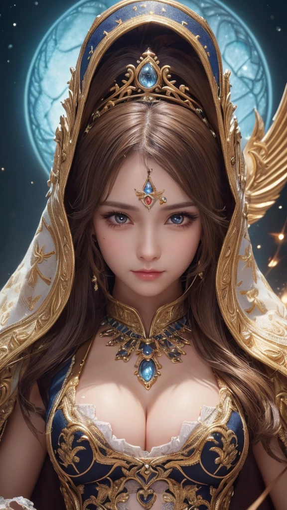 ((masterpiece)), ((Highest quality)), (Super detailed), ((cute)), cute, (Lovely), ((sexy)), (device), ((Very detailed)), (Detailed eyes), (Detailed facial features), (Detailed fingers), (Detailed clothing features),4K, (8K), (beautiful), figure, Dynamic Angle, (Upper Body:1.2), (Holding a wizard's wand:1.3), Knossos palace, evening, autumn, Beautiful woman, alone, beautiful navy blue wizard dress, (she wears a skimpy wizard dress:1.3), beautiful purple hair, Fishtail Braid, beautiful blue eyes, ((beautiful eyes)), White teeth, Saggy breasts, (hair ornaments:1.2), Earrings, Bib Necklace, smile, Lens flare, Shiny