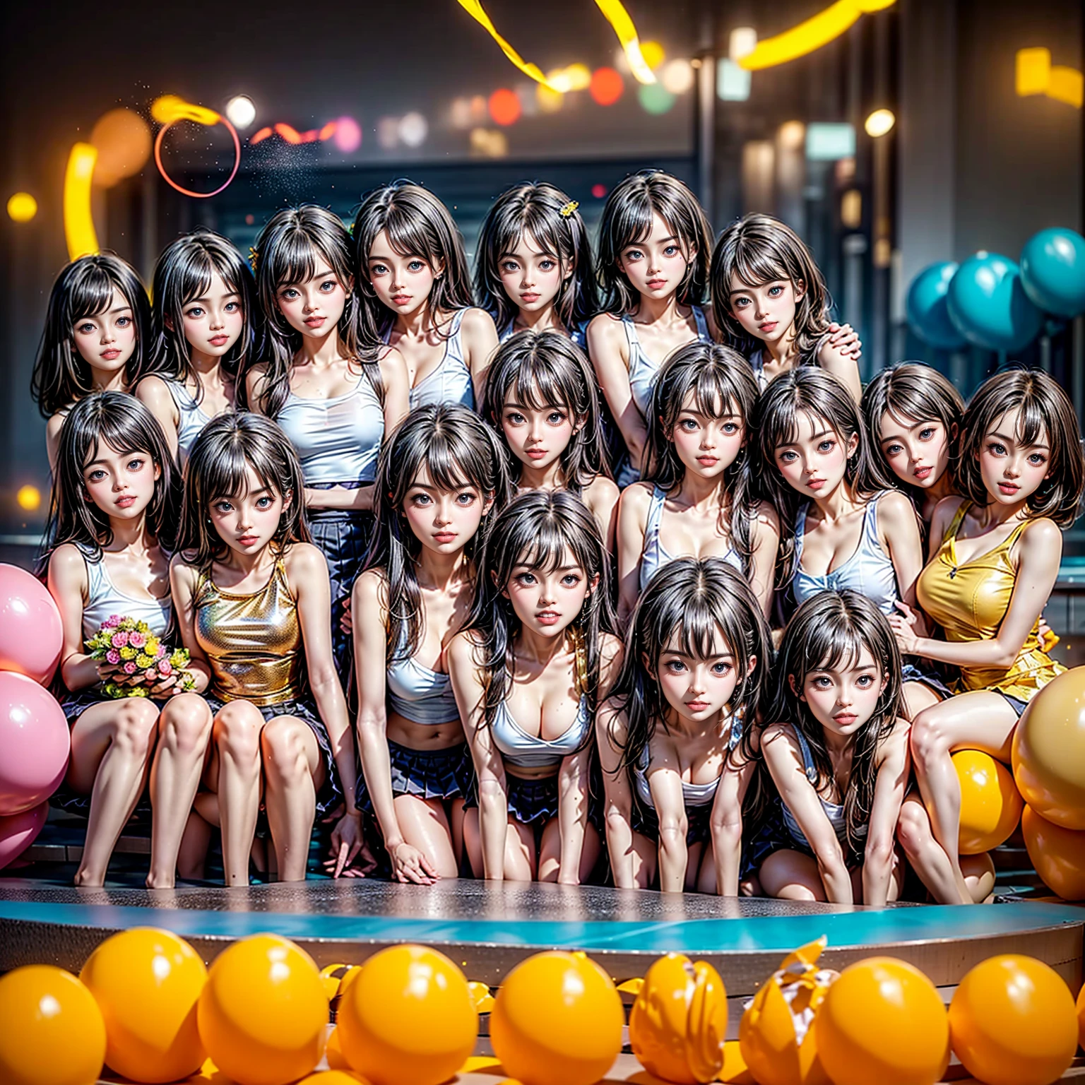 ((ExtremelyDetailed (PUNIPUNI KAWAII 12 Girls in a row:1.37) Shibuya Hachiko-mae scramble crossing)), (masterpiece 8K TopQuality:1.2) (ProfessionalPhoto:1.37), {StandingFullBody|((ZoomedOut))}, Different types of hair colors, {((White skinny Athletic wear))|(SchoolUniform)|Tutu}, {(Hidden Hand)|(Corrected BabyLike hand)}, (Joyful Expressions LifeLike Rendering), PerfectLighting (RainbowColor particles:1.2)(Dazzling Blurred ColorfulLights) MotionBlur  BREAK  (Acutance:0.8) Impeccable Radiant PearlSkin with Transparency . (((no extra limbs)))(Exposed:-0.5)