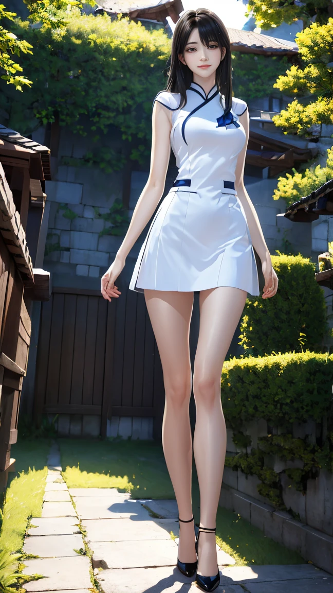 (Ultra-realistic 8K CG:1.2),Perfect artwork,((masterpiece)), ((Highest quality)), (View your viewers:1.1),(Very complicated:1.2), (Lesbians all over: 1.2), 1. Female (alone: 1.1), Standing on the crystal clear seashore,cold and beautiful face, Pearly white and smooth skin, Long white hair,black eye, Slim and flexible body, Slim Fit Silk Cheongsam,(Symmetrical eyes,No dark circles around the eyes,Cute eyes),Symmetrical needles,Slender and beautiful hands,Perfect hands,Fingers turn white,(Perfectly symmetrical body),View your viewers,Exposing thighs,White and thin,Wearing high heels