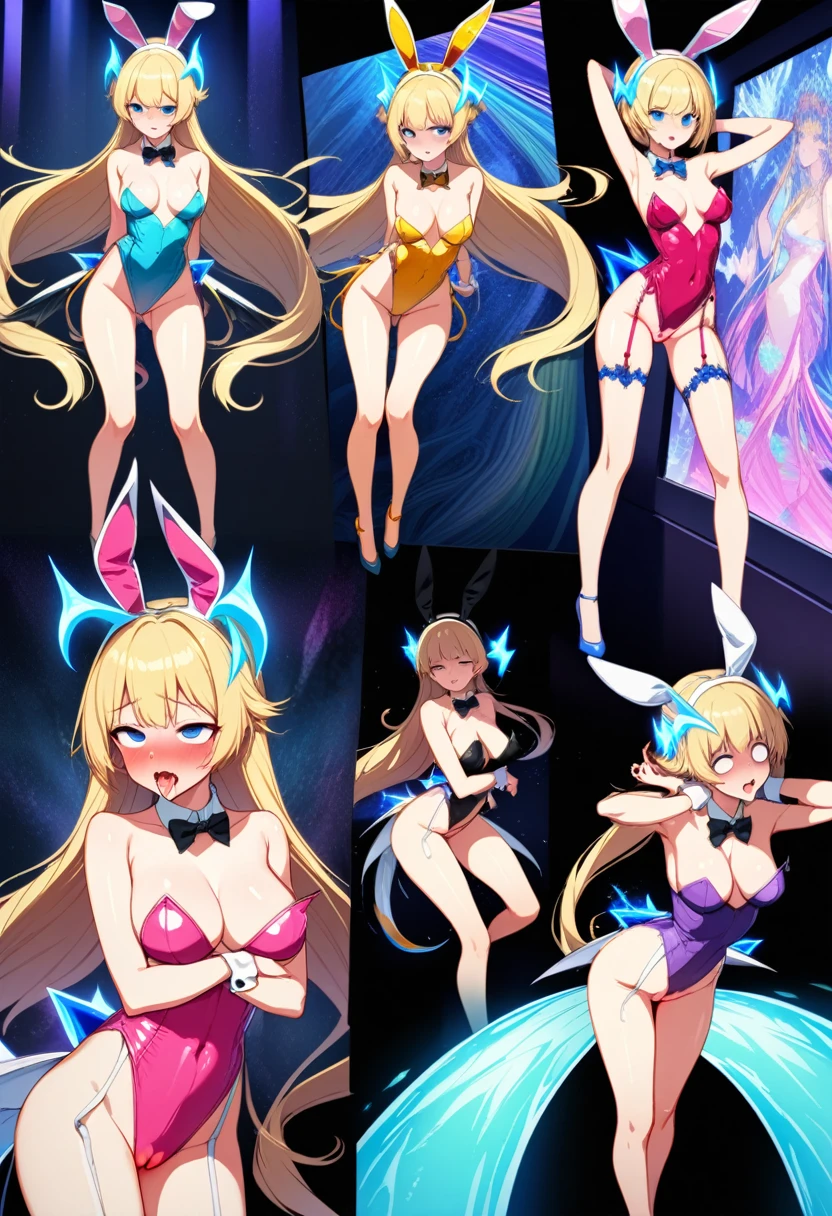 (masterpiece),(Highest quality),(Super detailed),(Best illustrations),(Best Shadow),(Absurd),(Detailed Background),(so beautiful), 16K, 8K,(Best illustrations),(Best Shadow), (so beautiful)angelabalzac, One person, alone, curby, playboy , very long hair, , Blonde, blue eyes, arms behind head, squatting, , , Cyan headgear, Low twin tails, empty eyes, blank eyes, , , , , , , afterglow,  smile, , , , , , ,  posture, dynamic pose, , cross-eyed, rolling eyes, garter belt, , , , , succubus tail, , , saliva trail, full-face blush, shiny skin, , , , , , arched back, , torogao, , BREAK, , Dramatic lighting, Psychedelic background, Clear liquid, Oculogyric crisis, night, Star-shaped hair fastening, , Torrent of Light, Fantasy