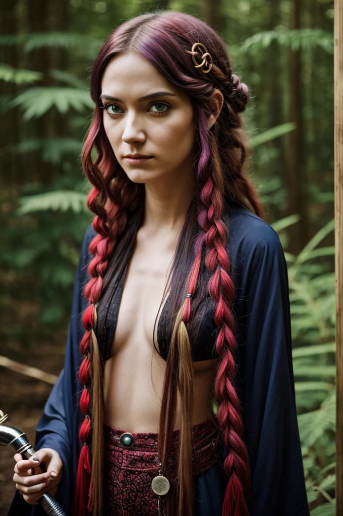 The hippie ada cosmo with a disinterested look and red eyes and a pipe in her style