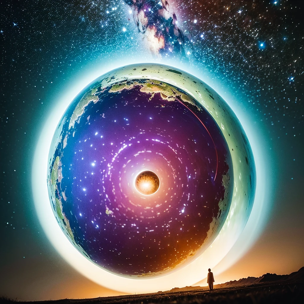 /imagine prompt: color photo of a magnificent planet, adorned with swirling ribbons of cosmic dust, bathed in the warm glow of a sun resembling a human uterus. The ethereal environment stretches into the infinite expanse of the universe, inviting wonder and curiosity. The scene evokes a delicate balance between awe-inspiring and intimate emotions. Capturing this vision requires a digital illustration with soft, glowing textures, inspired by artists like Frida Kahlo, Salvador Dali, and the Surrealist movement. Shot with a high-resolution digital camera, meticulous attention is given to lighting and composition. The focal point is a distorted fetus floating in the cosmic expanse, symbolizing the mysteries of life and the universe. Adding a 3D perspective, reminiscent of a Terrence Malick scene in "Tree of Life," enhances the depth and immersive nature of the photograph. In the bottom of the planet, a glowing olive tree stands as a beacon of life and resilience. The image blurs the boundaries between fantasy and reality, transporting viewers to a realm where the extraordinary coexists with the familiar. —c 10 —ar 2:3