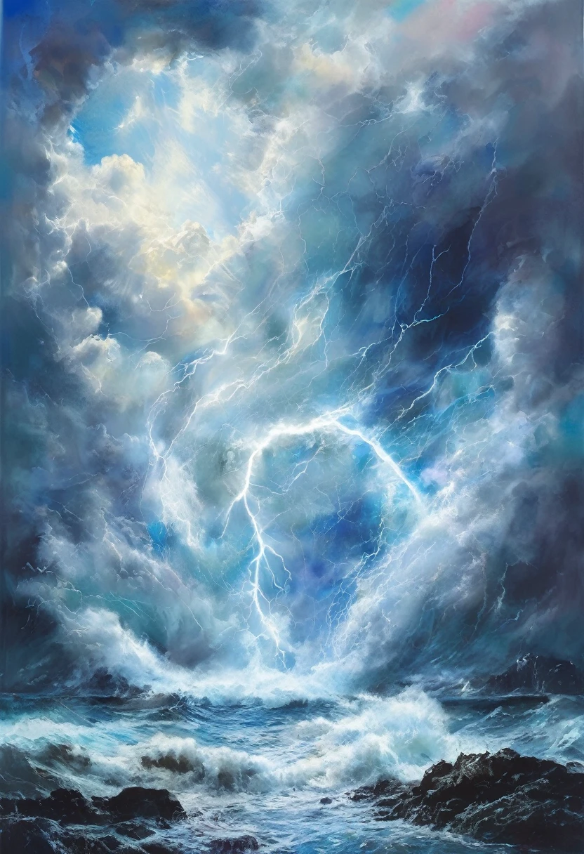 close view of full body nude young belgian woman, in erotic pose , hairy pubic , background ocean waves with foam, thunderclouds, lightnings, (baroque oil painting style:1.5) 