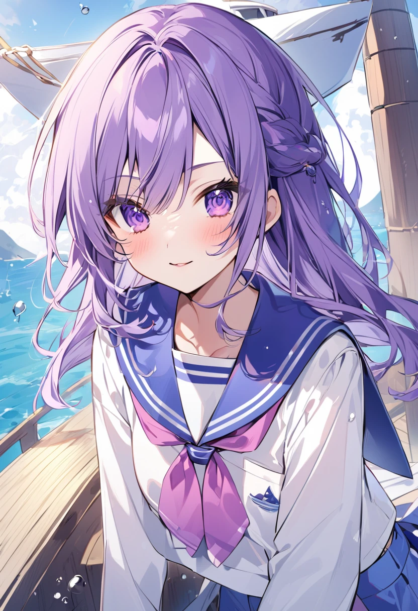 Keito。Purple Eyes。Purple Hair。Sailor suit。Boat。