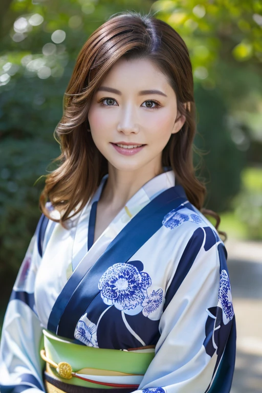 ((best quality, 8K, masterpiece: 1.3)), sharp focus: 1.2, Beautiful Women in Perfect Shape: 1.4, (kimono), Trees, Highly detailed face and skin textures, beautiful eyes, (Lips), Dark brown hair