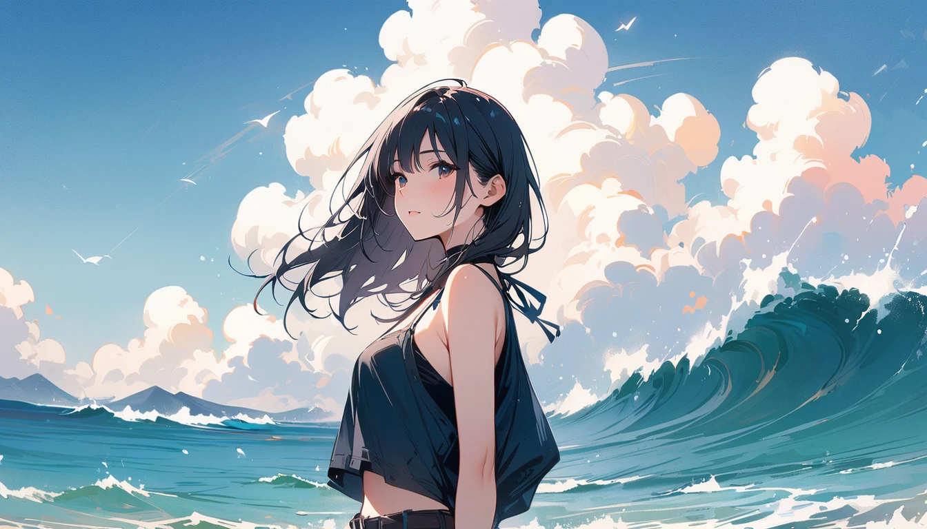 (masterpiece, Highest quality:1.2), 1 Girl, alone,Eyes open,I have a book,Tropical atmosphere,Ocean