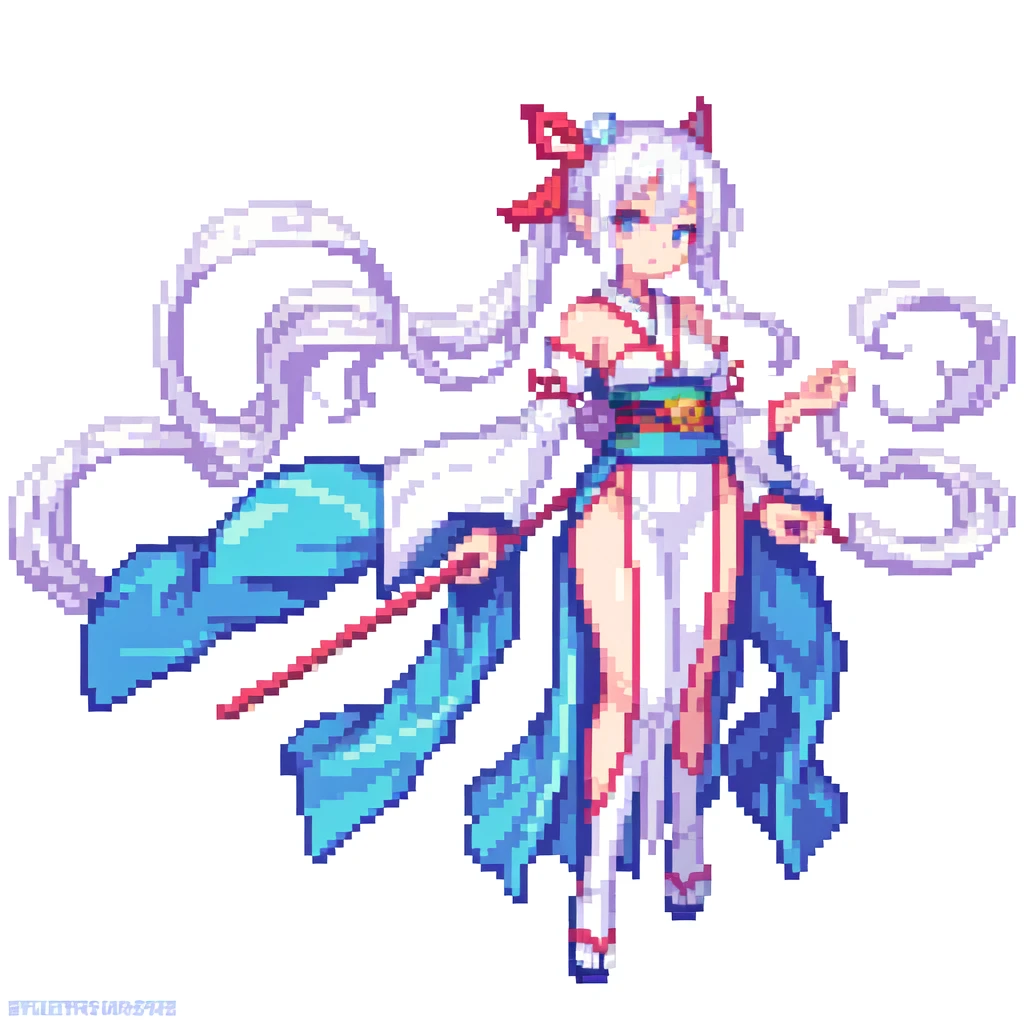 masterpiece , best quality , pixel art , 1 girl , fantasy clothes , full body , white background , Japanese style