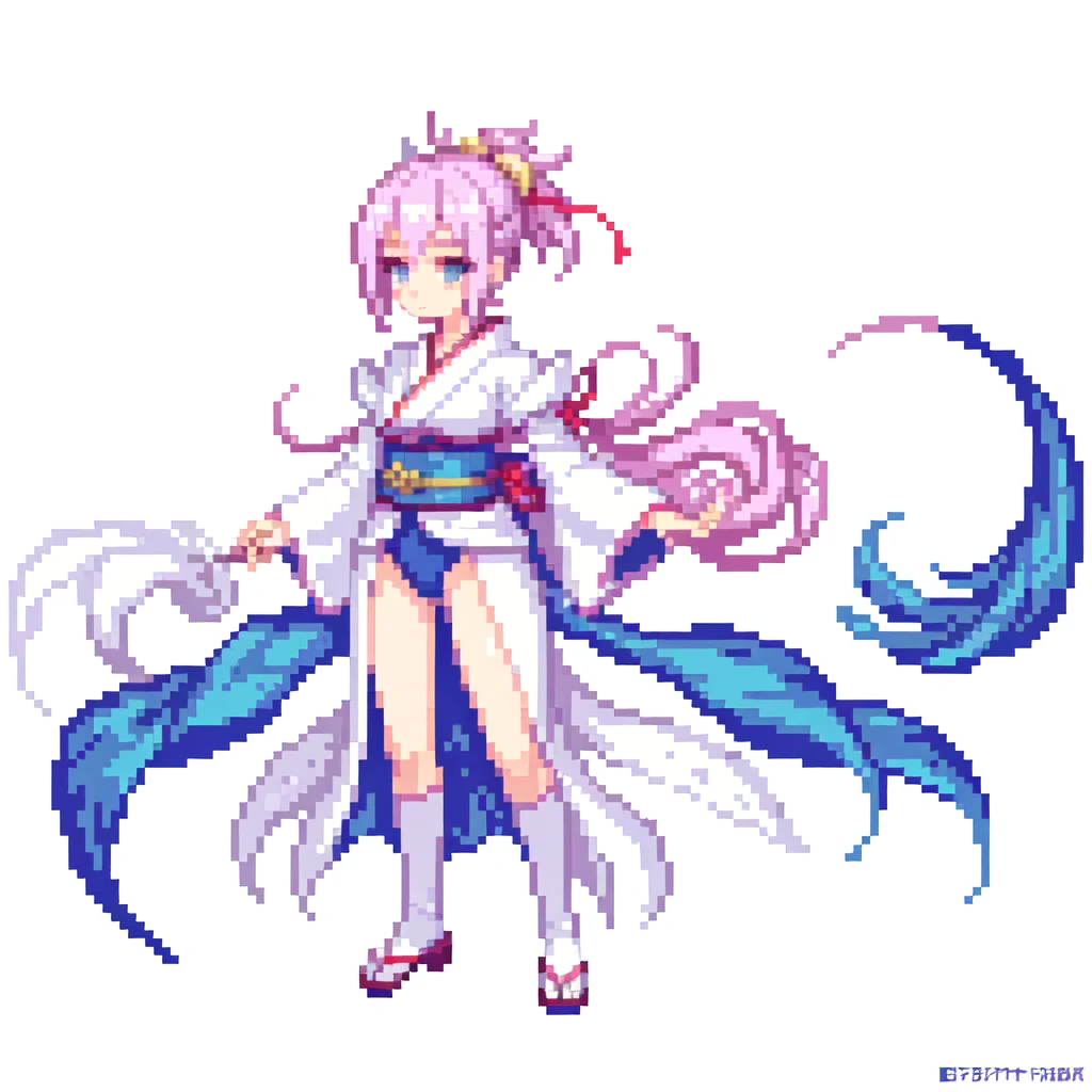 masterpiece , best quality , pixel art , 1 girl , fantasy clothes , full body , white background , Japanese style