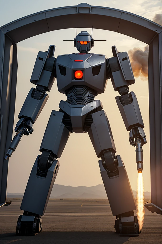 1 robot cao , Has 2 arms with missiles attached , The left hand combines a 6-barreled gun , 2-seat cockpit , Has a light in hand 