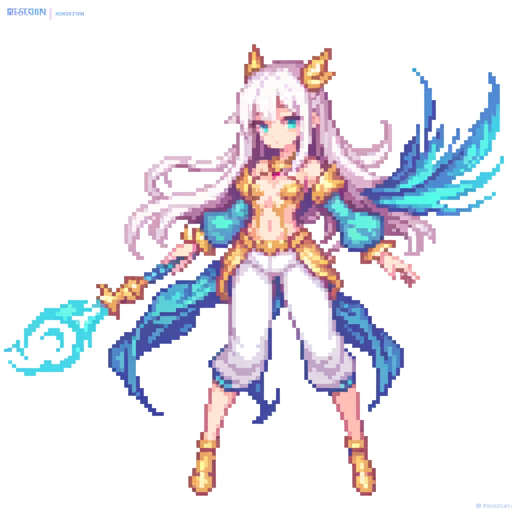 masterpiece , best quality , pixel art , 1 girl , fantasy clothes , full body , white background , pants