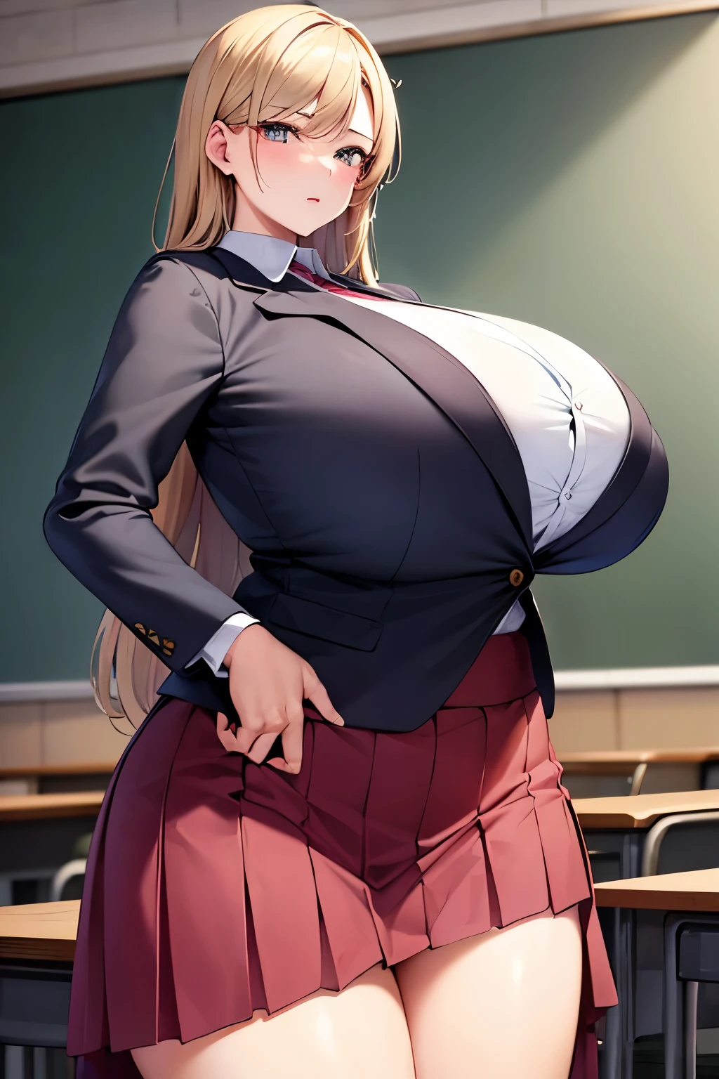 female teacher、Being threatened by a man、Long skirt、suit、Large Breasts、Too big breasts、classroom、gigantic breasts,bursting breasts、best quality, perfect skin