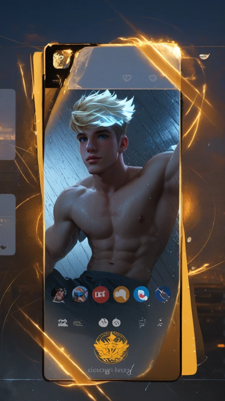 8k,score_9,score_8_up,score_7_up, yaoi, 1boys,gay, detailed, very short hair, blonde hair, freckles, blue eyes, freckles, freckles on body, muscle wide shoulders, muscle pecs, abs, vascular biceps and triceps,flanel shirt, cute, blondlust, boyish face, cute face,above perspective, looking at viewer, rain, cloudy sky, rain street
