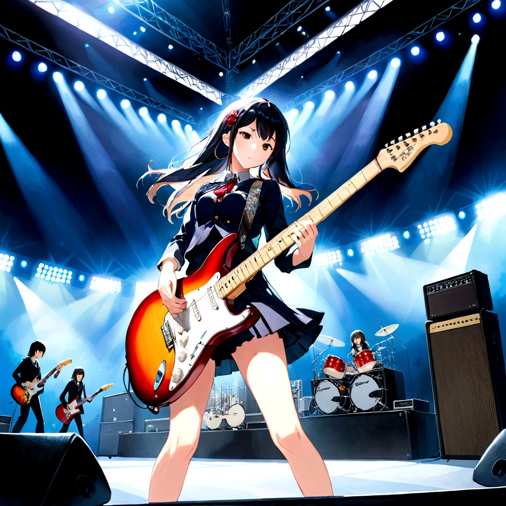 Kyoto Animation、6 strings、There are six pegs、high school girl、Electric guitar、Fender Stratocaster、Big Stage、front