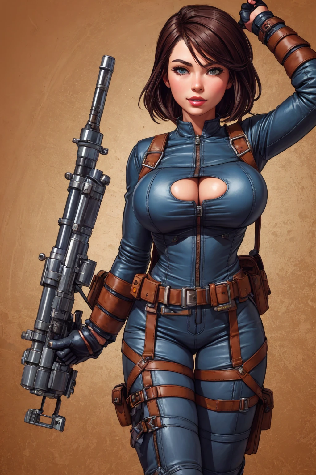 rocket ranger, leather clothing, patchwork jetpack, sexy woman