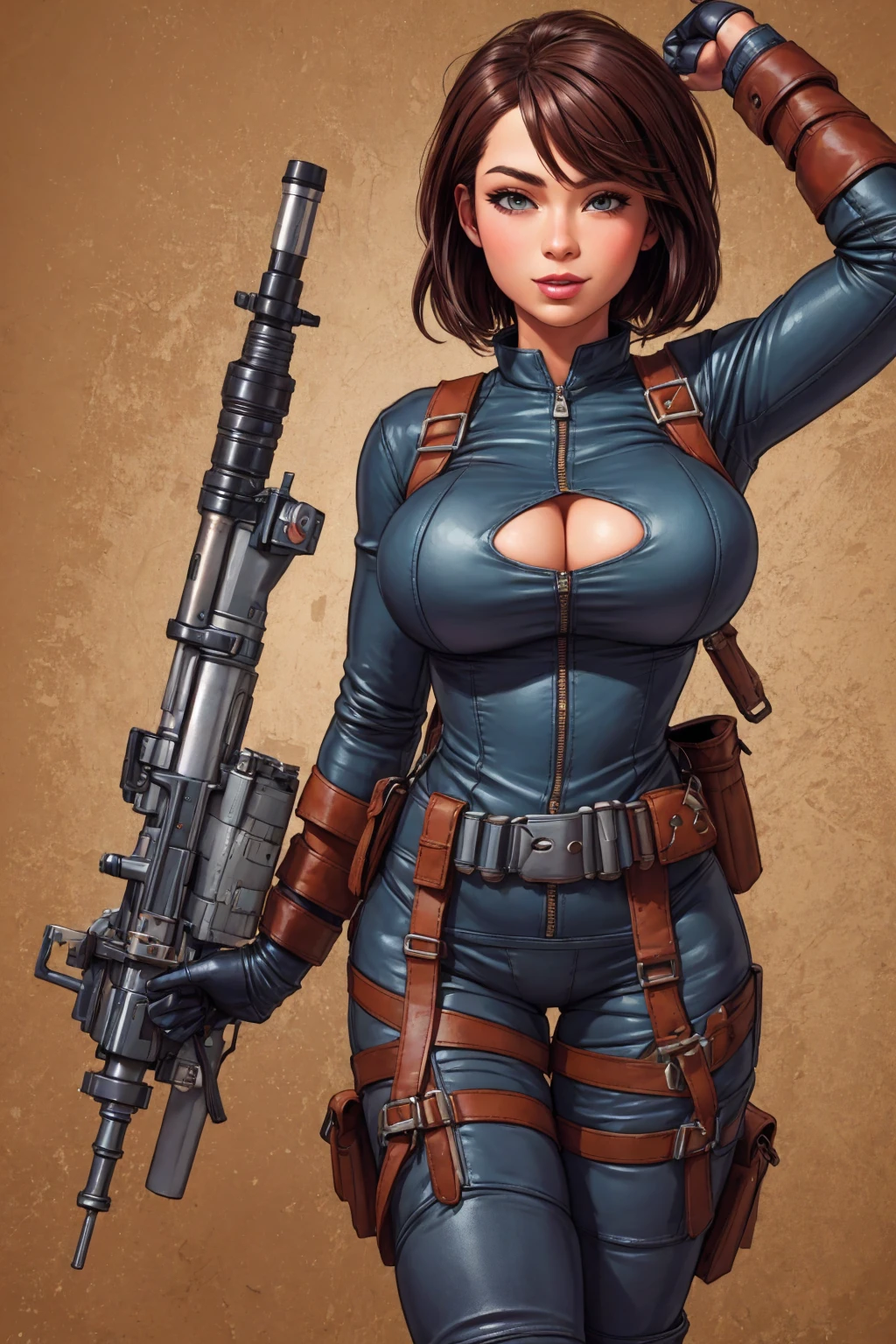 rocket ranger, leather clothing, patchwork jetpack, sexy woman