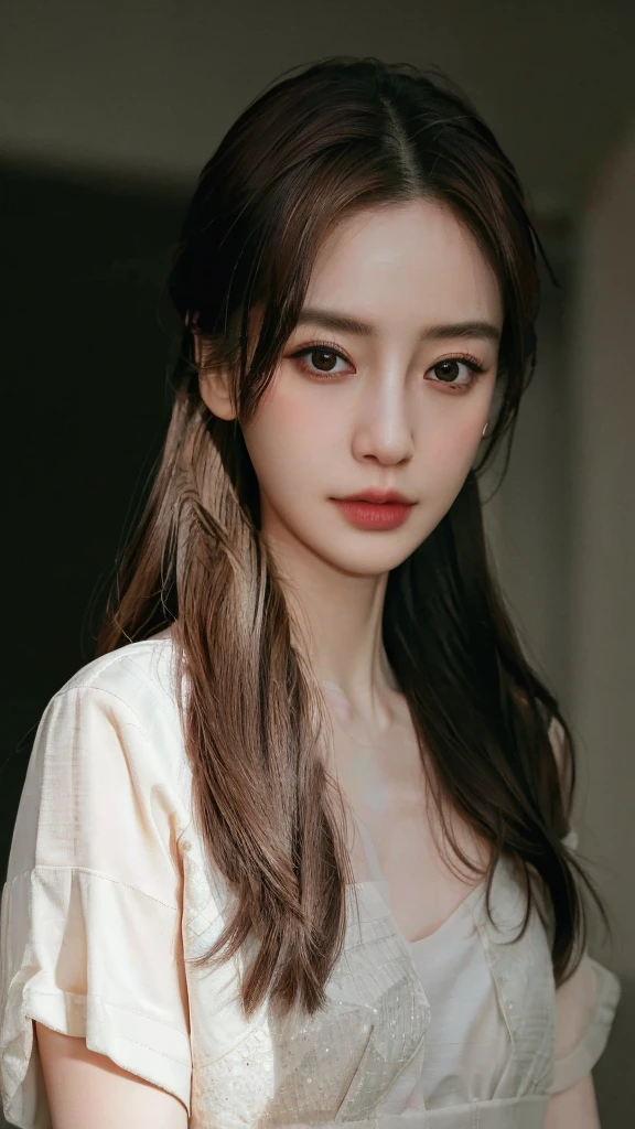 hyper realistic lifelike texture dramatic lighting unreal engine trending on art station, award winning photo, nikon RAW photo,8 k, Fujifilm XT3,masterpiece, best quality, realistic, photorealistic, ultra detailed, extremely detailed face, solo,1girl, standing, fashionable and trendy atmosphere, high-end makeup products, and a stylish expression on her face, close up, t-shirt