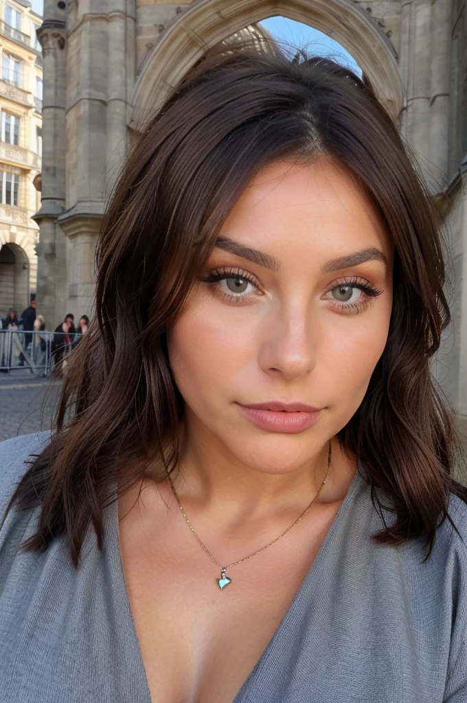 (Une influenceuse brune naturelle avec de gros ,aux yeux marrons,belles lèvres détaillées,maquillage parfait) devant le Stephansdom à Vienne, porter une robe de soirée glamour [soie], debout en toute confiance dans la rue pavée [charme d&#39;antan] avec la cathédrale emblématique en toile de fond. The influencer's soiey hair is gently swaying [petite brise], et ses bijoux scintillants [collier de diamants, Boucles d&#39;oreilles élégantes] capte la lumière des lampadaires environnants. Elle tient un appareil photo vintage [nostalgique] Dans sa main, capturer la beauté enchanteresse de la ville la nuit, tandis que son charmant sourire rayonne de confiance. La scène est éclairée par des lampadaires dorés et chaleureux [ambiance romantique], jetant une lueur magique sur l&#39;architecture historique et ouvrant la voie à la présence glamour de l&#39;influenceur. L&#39;atmosphère est remplie d&#39;un air d&#39;élégance [Sophistiqué], sophistication, et beauté intemporelle. Les couleurs sont riches et vibrantes [Des couleurs vives], avec une palette de couleurs chaudes dominée par l&#39;or, rouge, et des teintes bleu profond, évoquant un sentiment d&#39;opulence et de luxe. La qualité globale de l’image est du plus haut calibre [meilleure qualité, haute résolution], offrant au spectateur un aperçu ultra-détaillé, réaliste [photoréaliste], and visually captivating chef-d&#39;œuvre [chef-d&#39;œuvre:1.2].