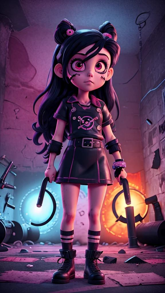 Murder babe, concept illustration, grunge, 90s retro anime, bold colors, movie style poster, scary feminine baddie, soul eater, b horror movie, sadistic, mayhem, Norwegian black metal aesthetic