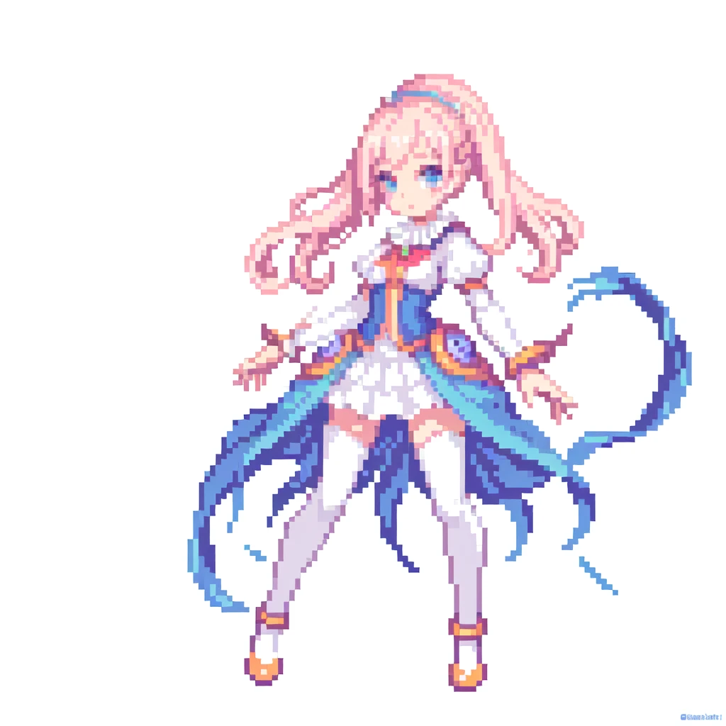 masterpiece , best quality , pixel art , 1 girl , fantasy clothes , full body , white background , Clown