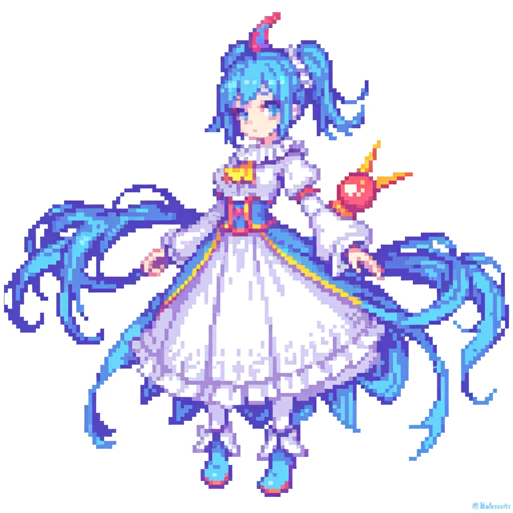masterpiece , best quality , pixel art , 1 girl , fantasy clothes , full body , white background , Clown