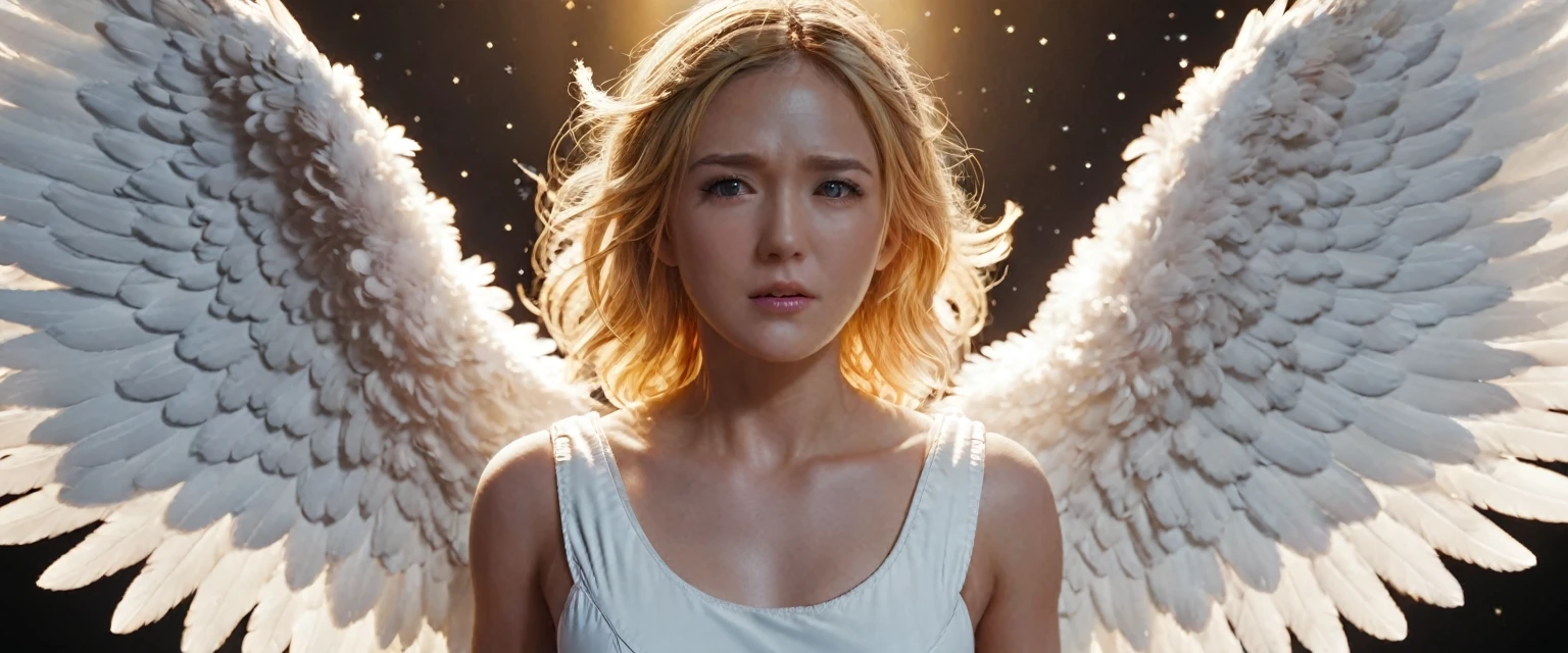score_9, score_8_up, score_7_up, source_anime, detailed, 8k, cinematic angle, rating safe, wide shot, A white winged angel is flying and looking down, aureole, halo,  hyperrealistic, photorealistic, 