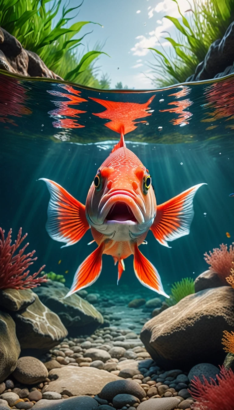 Human face merged with fish body，The color matches the fish body