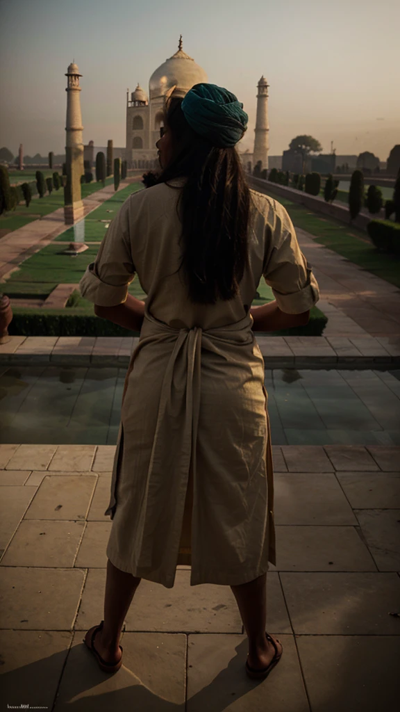 Generate an taj mahal and people are shooting it, cinematic lighting.