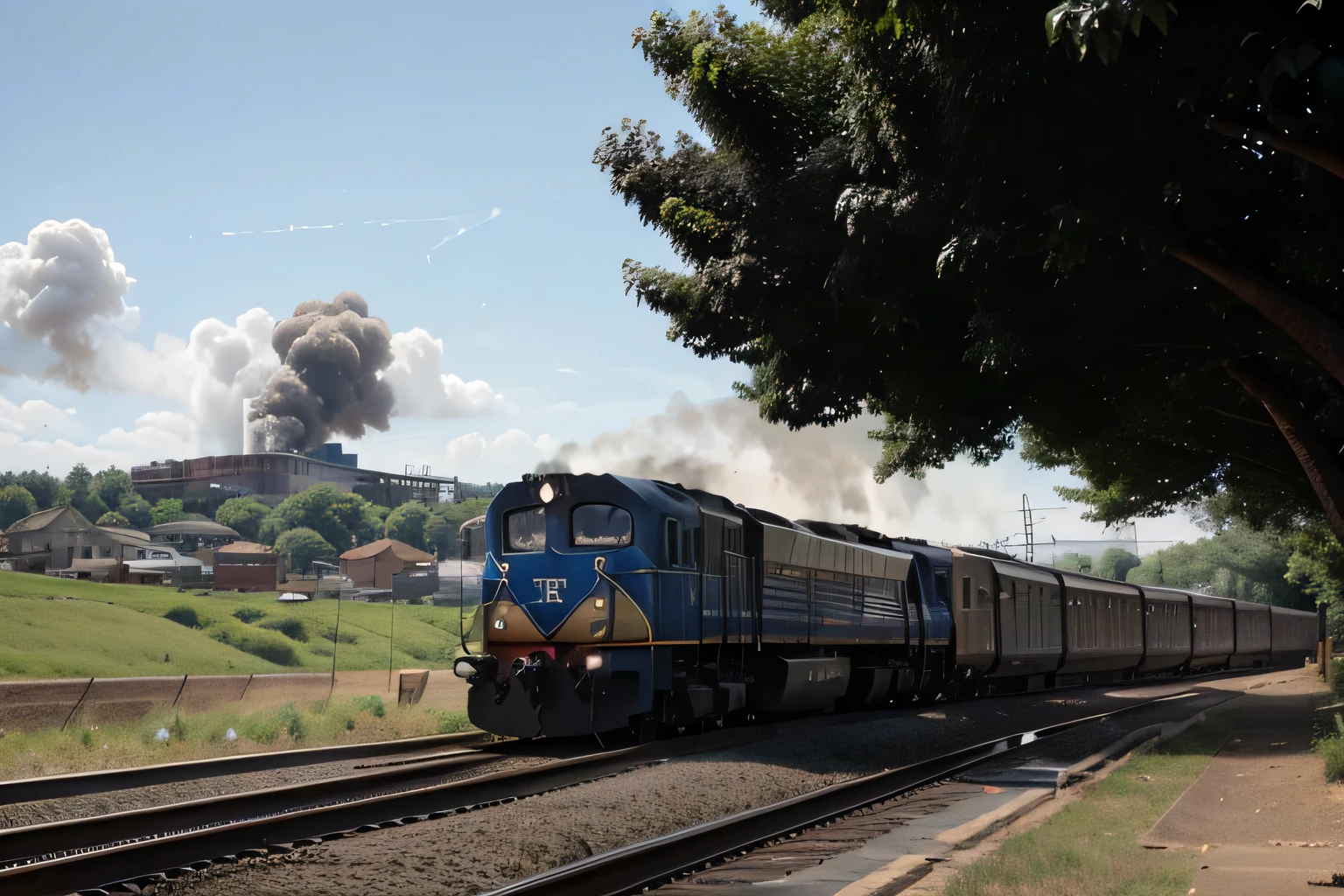 arafed train with blue cars carrying coal on a track, train, big blue engines, trains, trains in the background, coal, Rails, high quality photo, Railway tracks lead from the mine, 278122496, 2506921471, The photo shows a large, shutterstock, Photostock