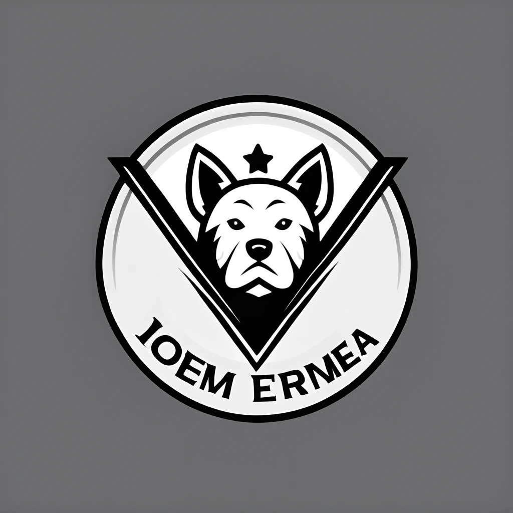 logomkrdsxl, a very cool looking logo , A logo for a dog hotel, (white dog, black ear, dark ear:1.5), vector, text "У Бима", best quality, masterpiece, sharp