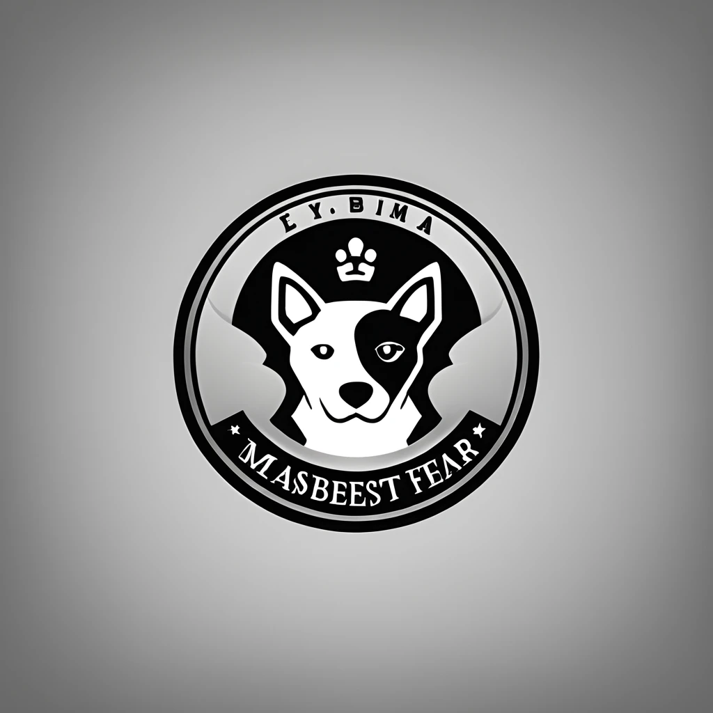 logomkrdsxl, a very cool looking logo , A logo for a dog hotel, (white dog, black ear, dark ear:1.5), vector, text "У Бима", best quality, masterpiece, sharp