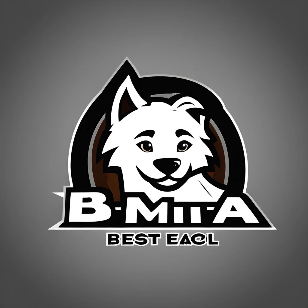 logomkrdsxl, a very cool looking logo , A logo for a dog hotel, (white dog, black ear, dark ear:1.5), vector, text "У Бима", best quality, masterpiece, sharp