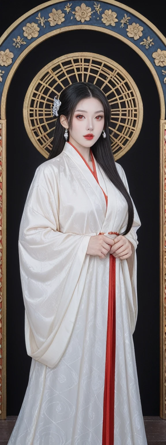 score_9, score_8_up, score_7_up, BREAK,
A mature female figure is depicted with a perfect physique. Her white hair and red eyes give her a striking and otherworldly appearance, reminiscent of a Chinese deity. She gazes directly at the viewer, her posture confident and her pose alluring, exuding a sense of confidence and grace.
Her face is clean and beautiful, with a pure expression and pale skin. Her absurdly long hair cascades down her back, adding to her ethereal beauty. Her narrow waist accentuates her hourglass figure, and her attire includes an extremely detailed 8K Chinese long embroidery silk robe and silk long clothes, each piece rich in detail and intricacy.
This artwork is a perfect blend of beauty, grace, and cultural richness, showcasing the artist's skill in creating a visually stunning and captivating character.