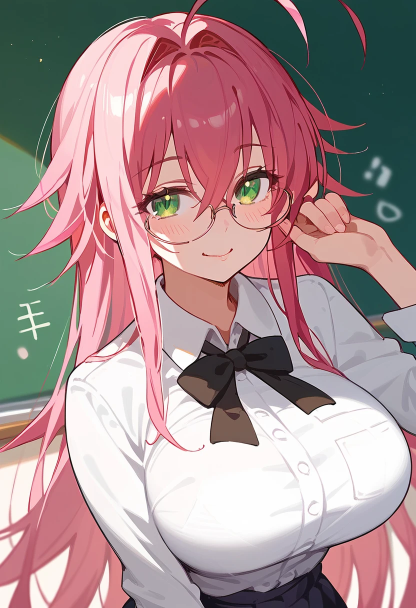 High School DxD、One Woman、private teacher、Big Breasts、Pink Hair、Long Hair、Straight Hair、Ahoge、Kind older sister、Pink small glasses、Green Eyes、smile、Droopy eyeature