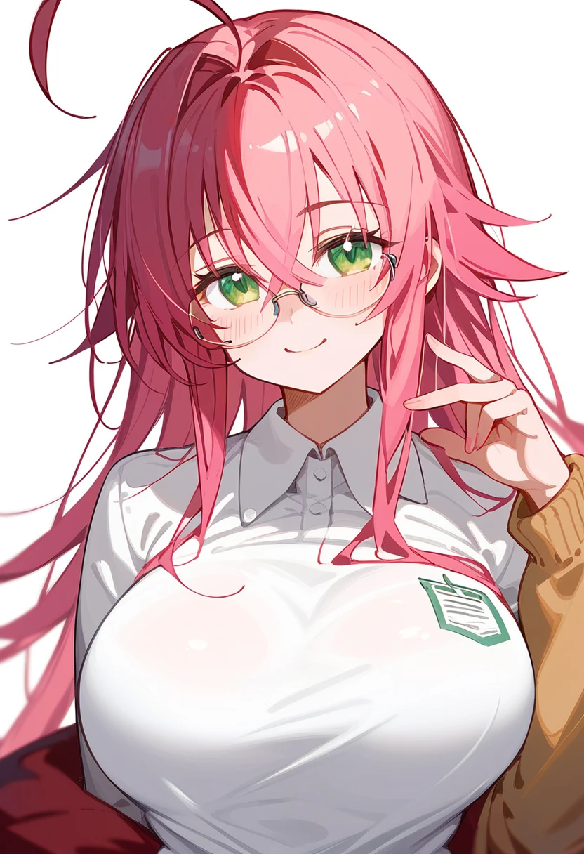 High School DxD、One Woman、private teacher、Big Breasts、Pink Hair、Long Hair、Straight Hair、Ahoge、Kind older sister、Pink small glasses、Green Eyes、smile、Droopy eyeature