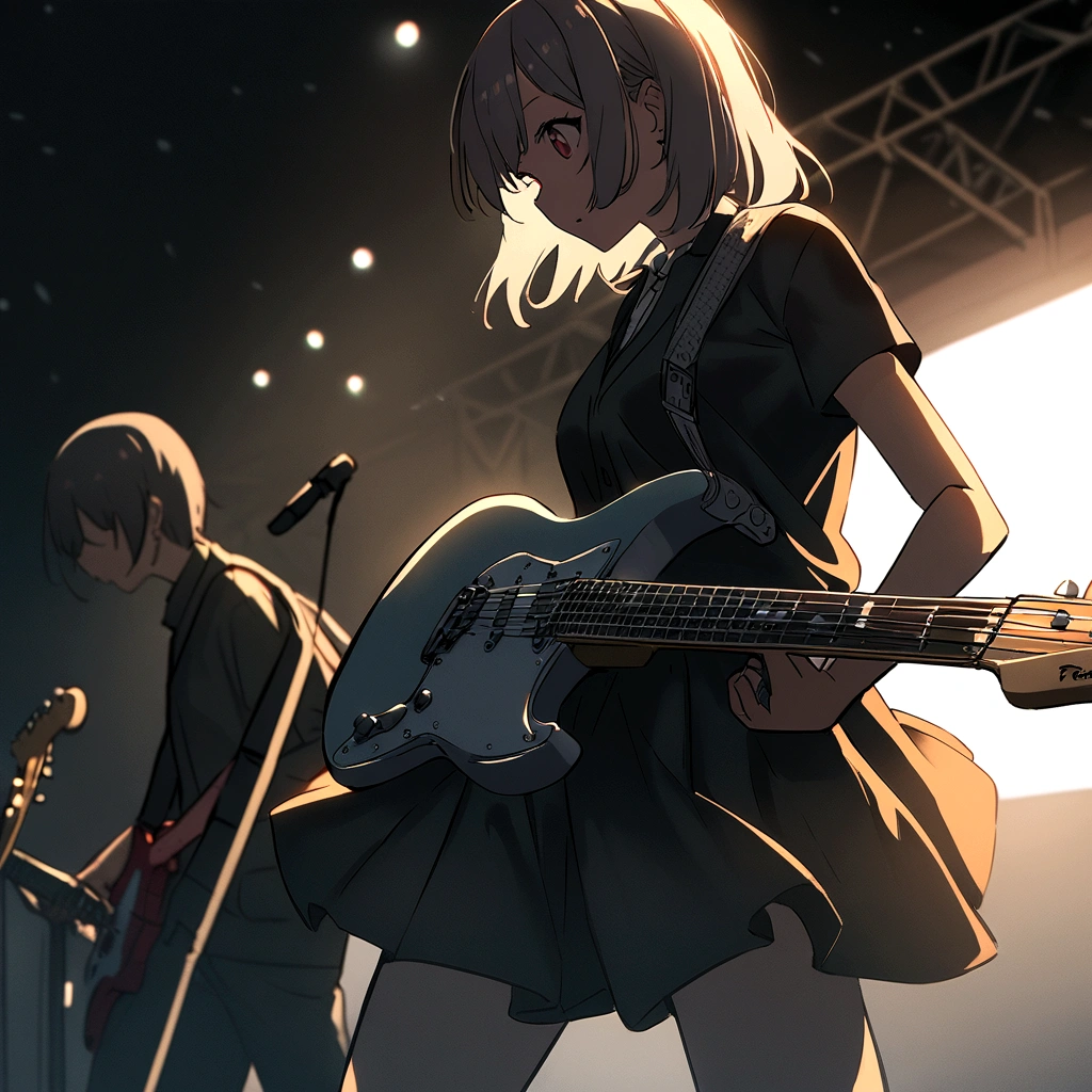 Kyoto Animation、6 strings、There are six pegs、high school girl、Electric guitar、Fender Stratocaster、Big Stage、front
