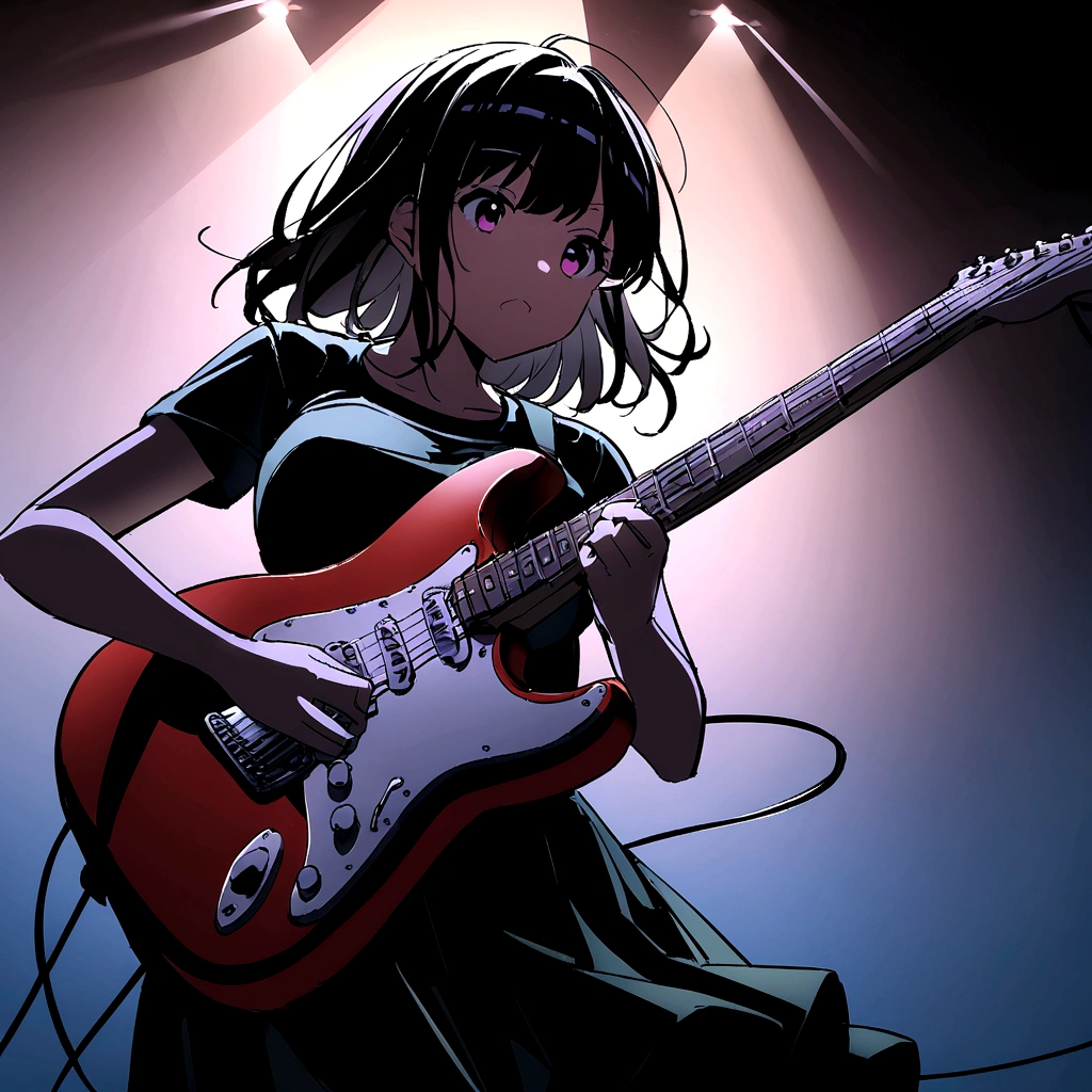 Kyoto Animation、6 strings、There are six pegs、high school girl、Electric guitar、Fender Stratocaster、Big Stage、front