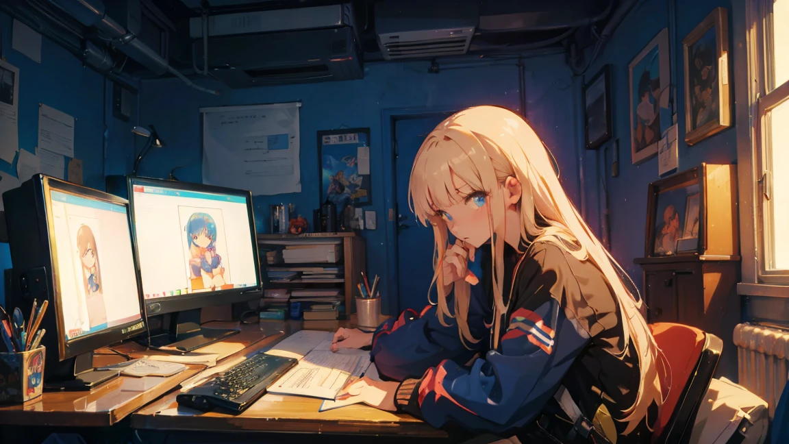 high resolution,High definition,high quality,Girl playing games,gaming computer,Erogeo Art Style, Arte Roffie, zero vibrations, Hip Hop Lofi,aesthetic, Lo-fi art, Lo-fi illustration style, zero, Portrait of Roffey, vibe zero, zero, Chill Hop, Anime Aesthetics,japanese style,