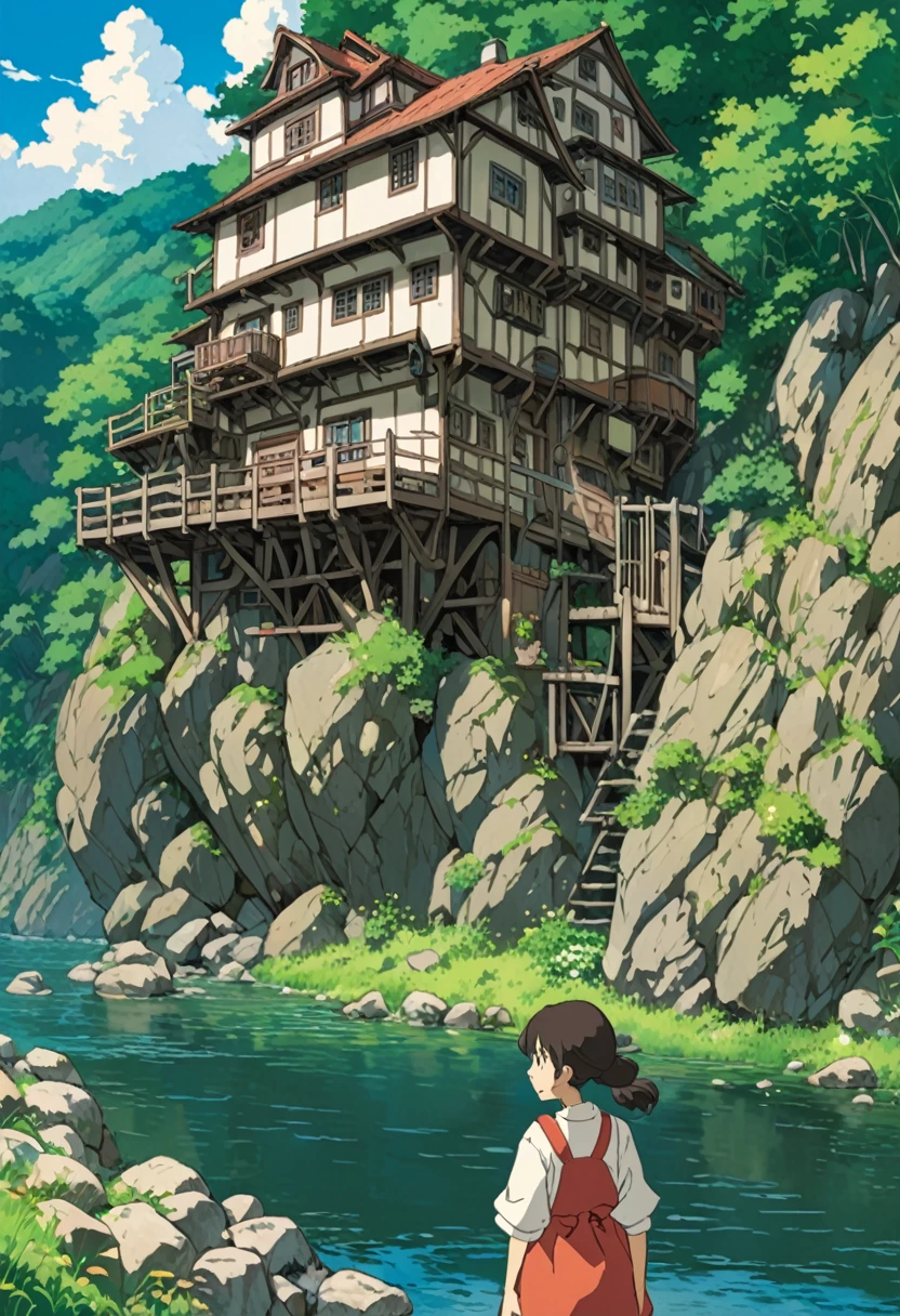 Studio Ghibli-style anime movies, Movie stills, Highest quality, masterpiece, Representative works, Official Art, Professional, Super intricate details, 8K, The murmur of a river